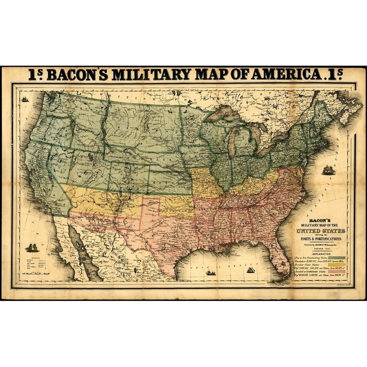 Bacons Military Map Of The United States Showing The Forts And Fortifications 1862 By Vintage Maps